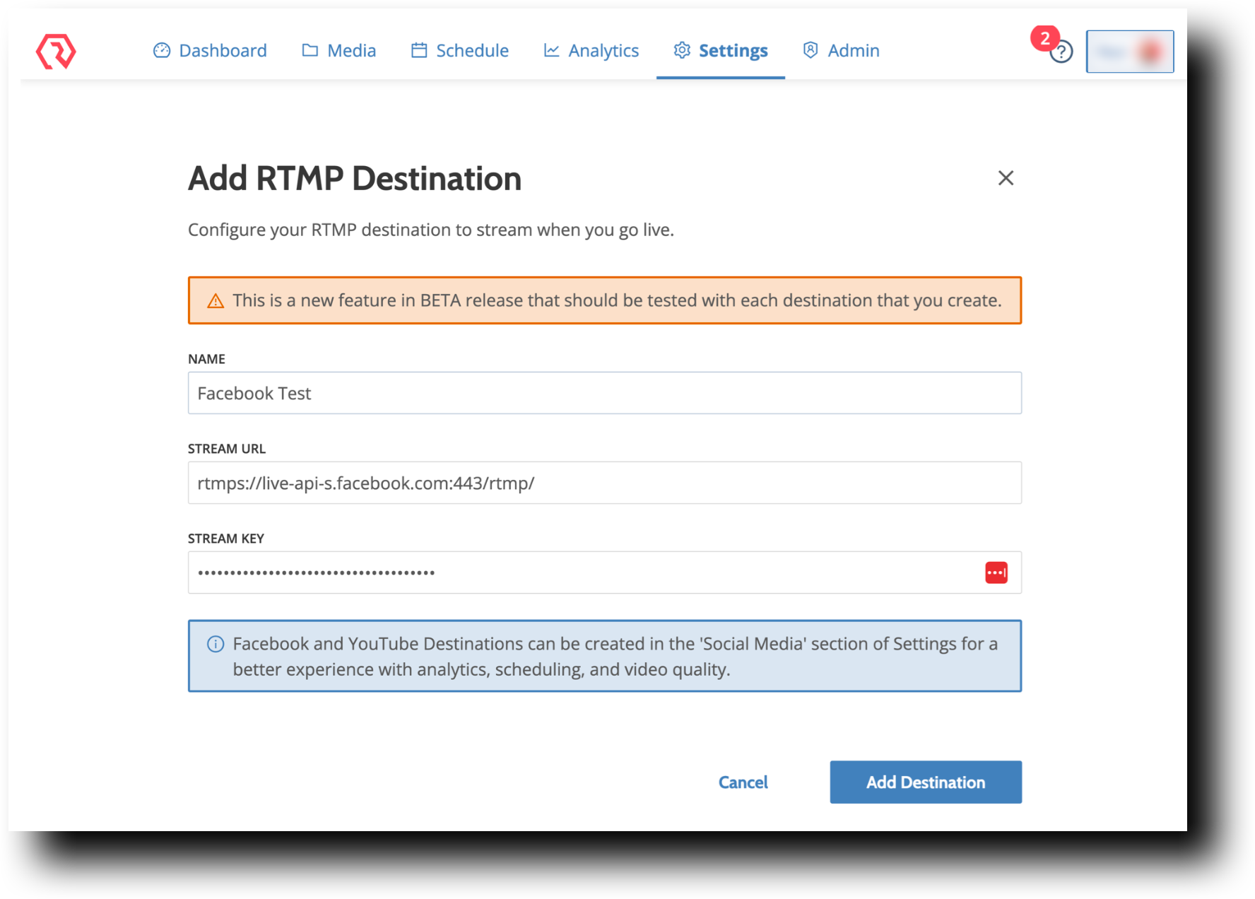 How to stream to facebook