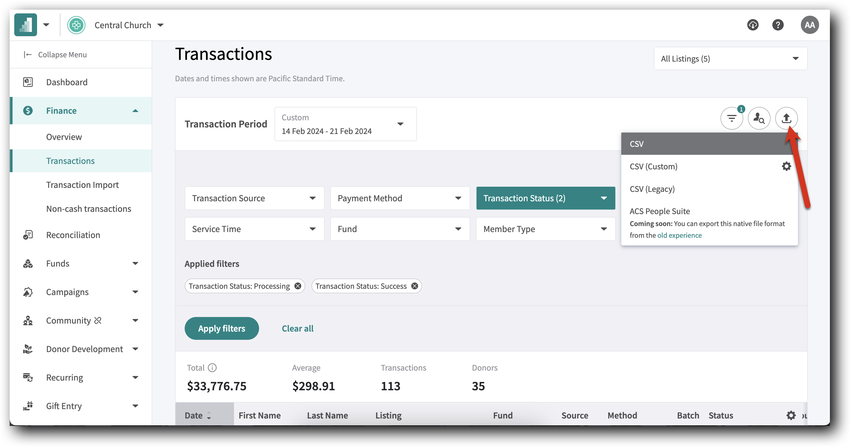 Learning about the Transactions Page