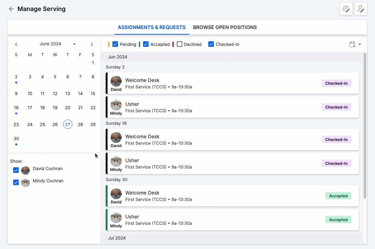 View Serving Details in ChMS